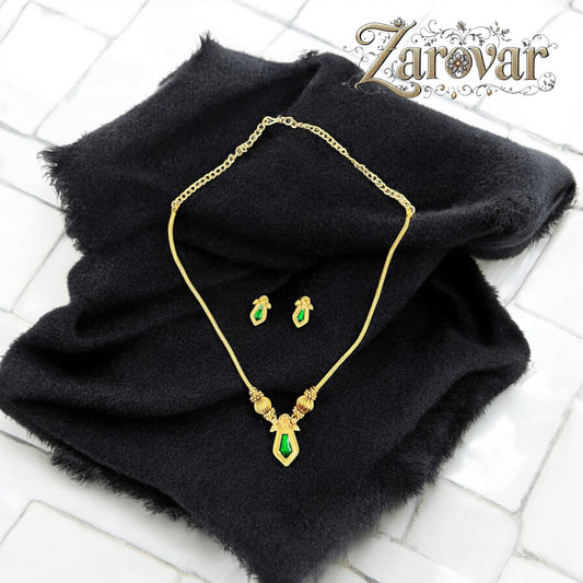 Antique Green Naganbadam Pendant Necklace with Matching Earrings