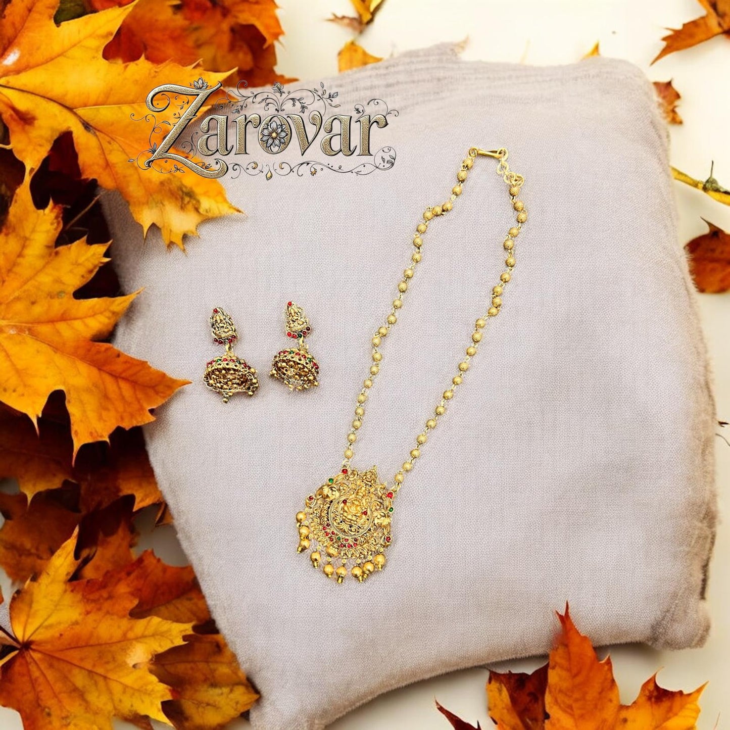 Antique Multi-Color Temple theme Maa Lakshmi Motif Chain Pendant Set for Women