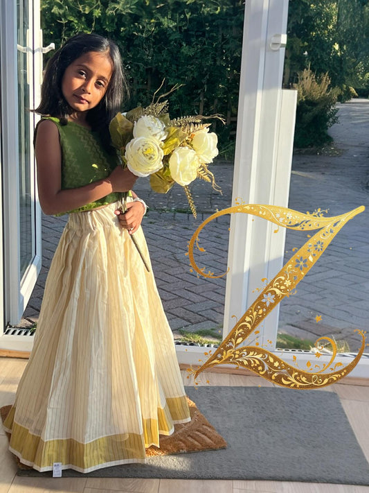 Kids Pattupavada with Pale Green Brocade Blouse