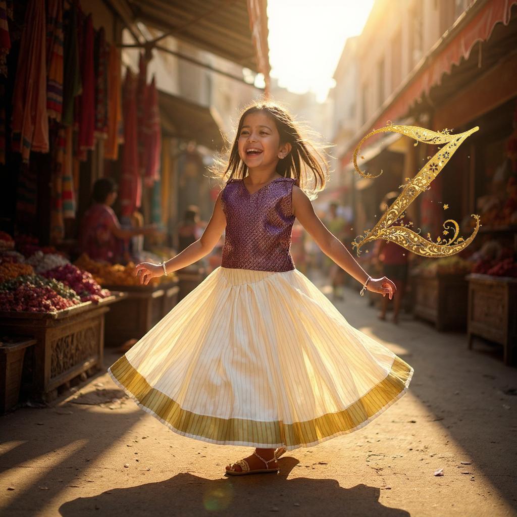 Kids Pattupavada with Purple Brocade Blouse