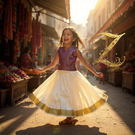 Kids Pattupavada with Purple Brocade Blouse