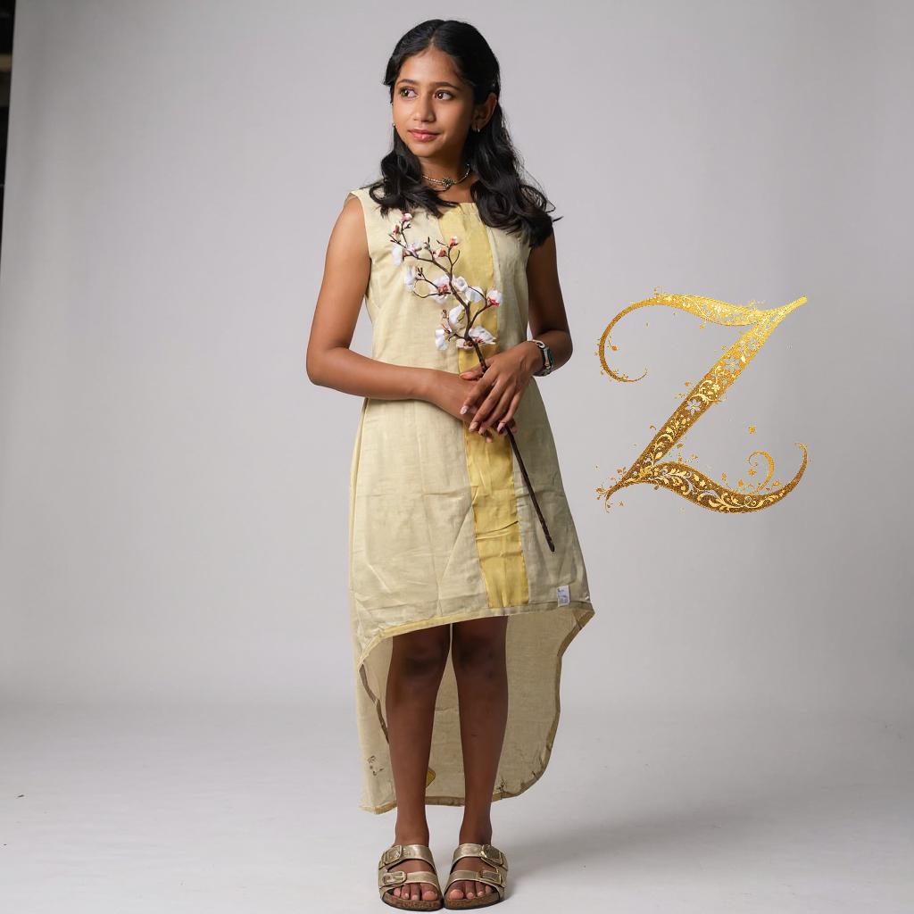 Golden Kasavu High–Low Kids Dress