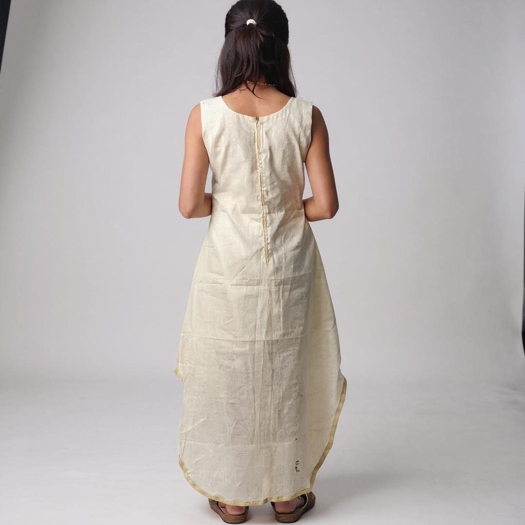 Golden Kasavu High–Low Kids Dress