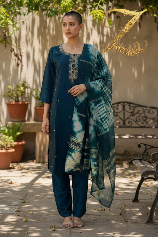 Midnight Blue Chanderi Silk Kurta Set