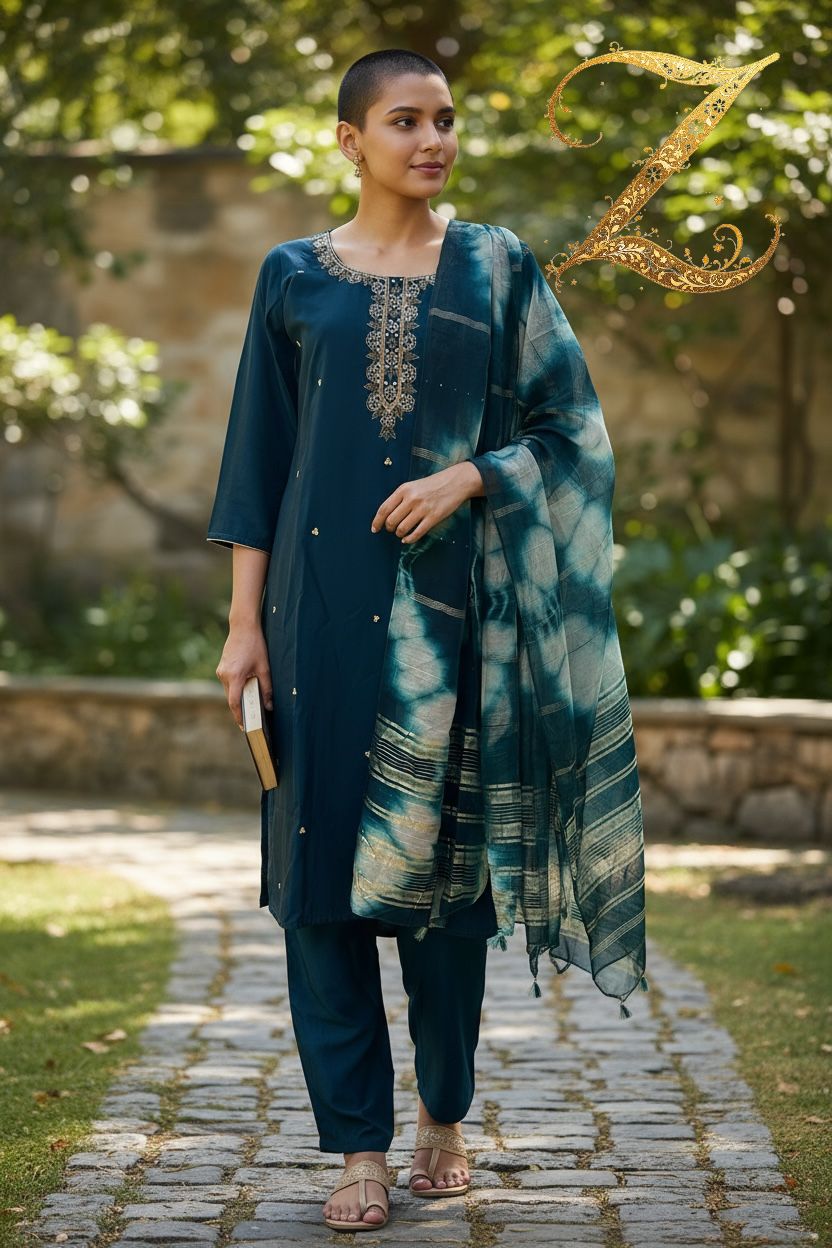 Midnight Blue Chanderi Silk Kurta Set