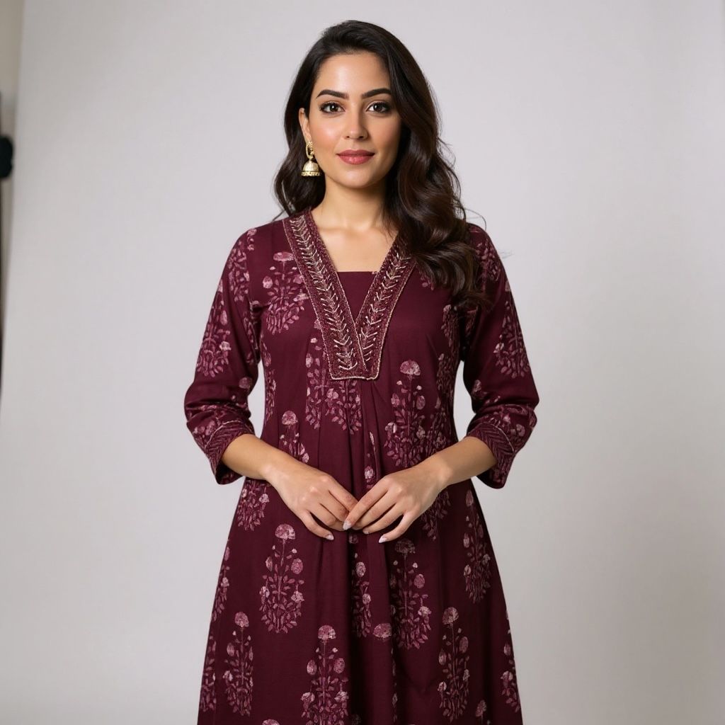 Elegant A-Line Block Printed Cotton Kurta Set