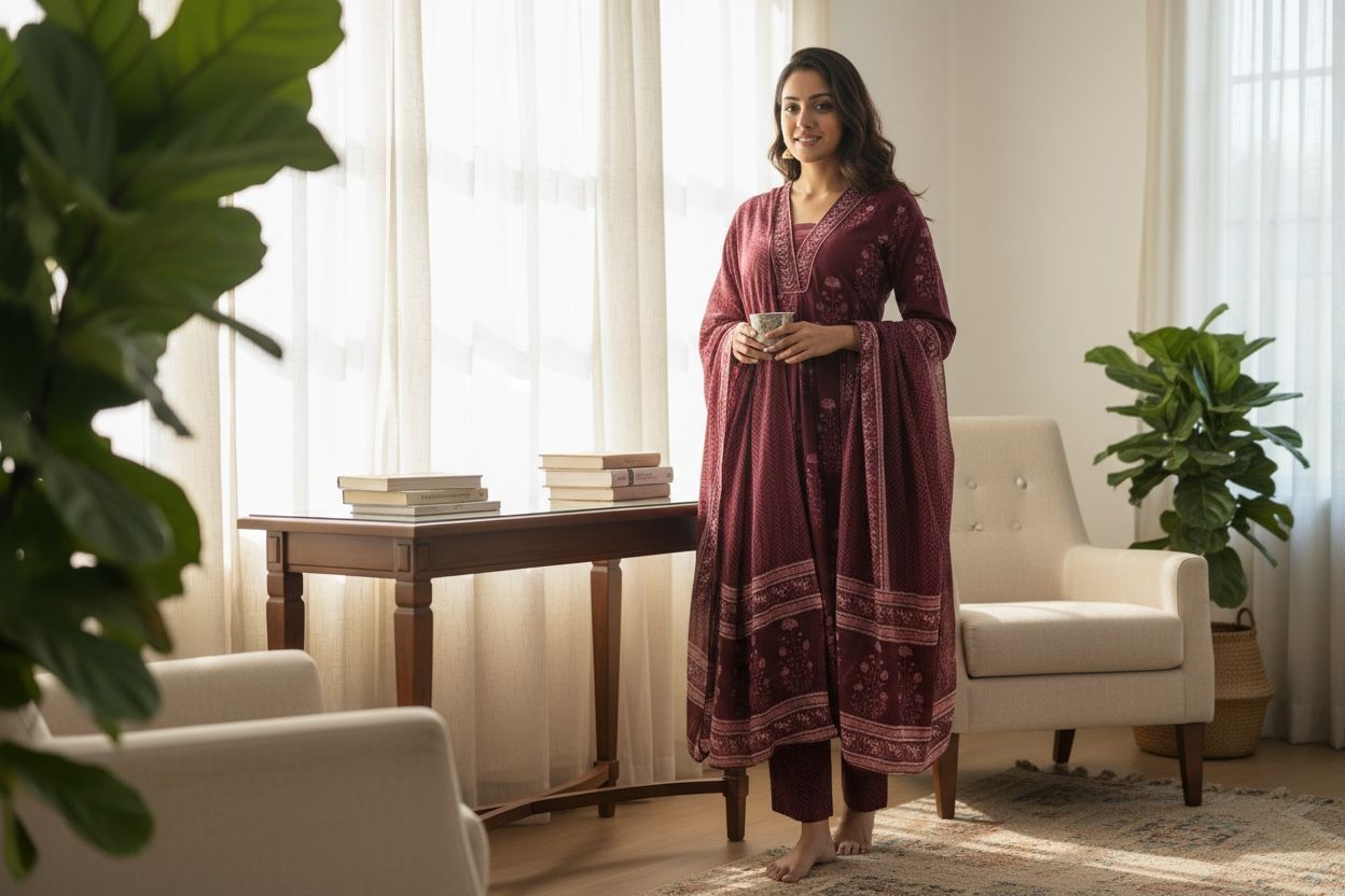 Elegant A-Line Block Printed Cotton Kurta Set