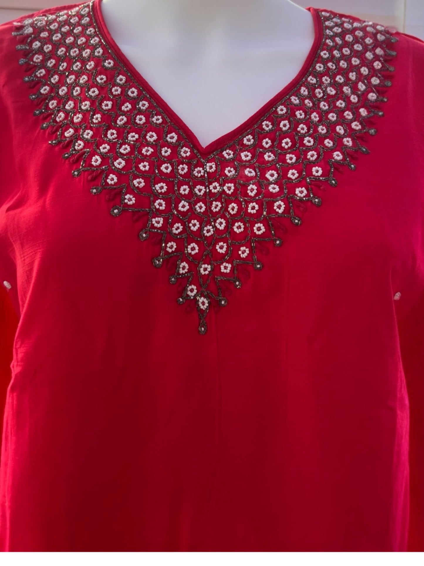 Bright pink Reyon-Silk Kurti Set with Orgenza Duppetta