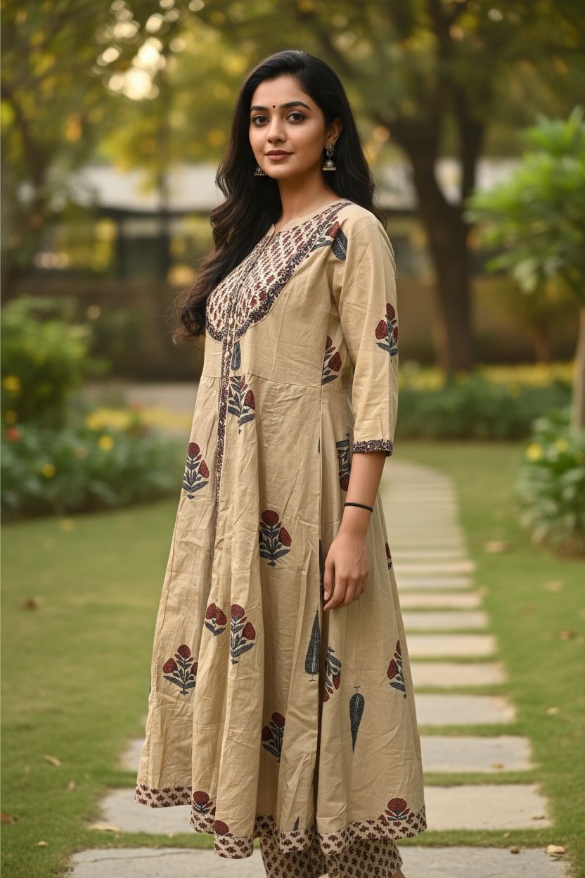 Printed Anarkali Kurti with Dupatta Set