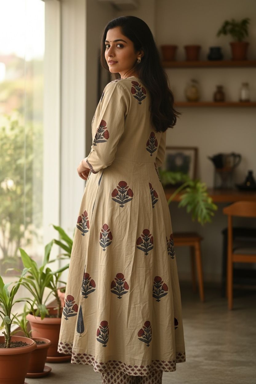 Printed Anarkali Kurti with Dupatta Set