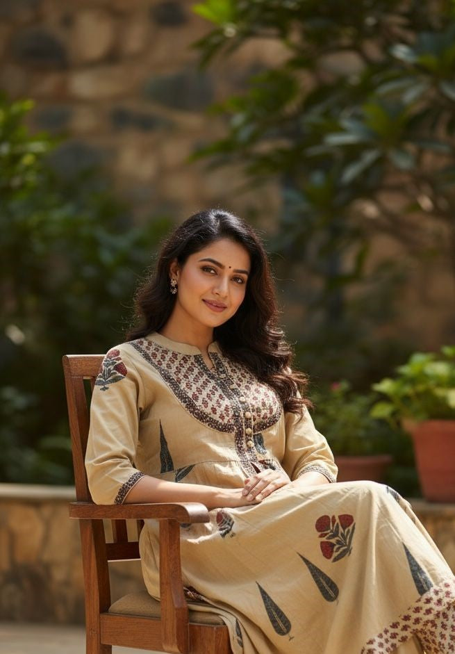 Printed Anarkali Kurti with Dupatta Set