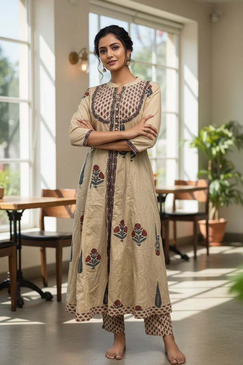 Printed Anarkali Kurti with Dupatta Set