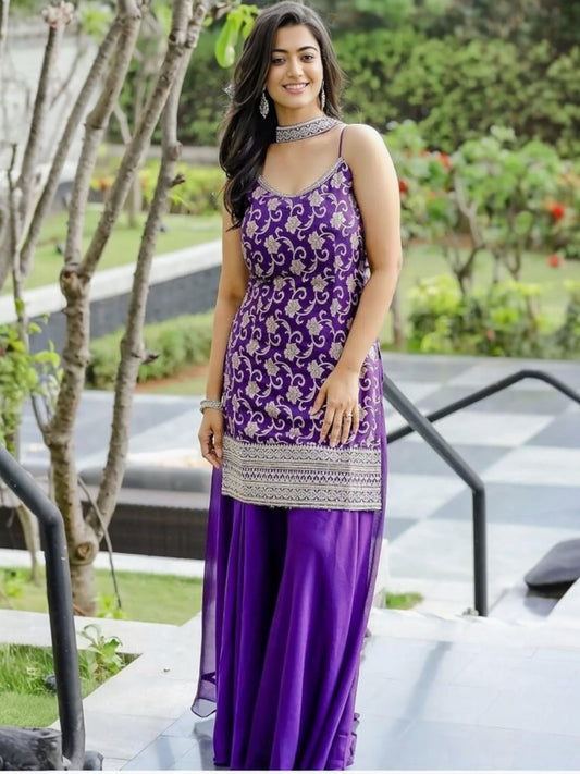 Embroidered Purple Sharara Set with Dupatta