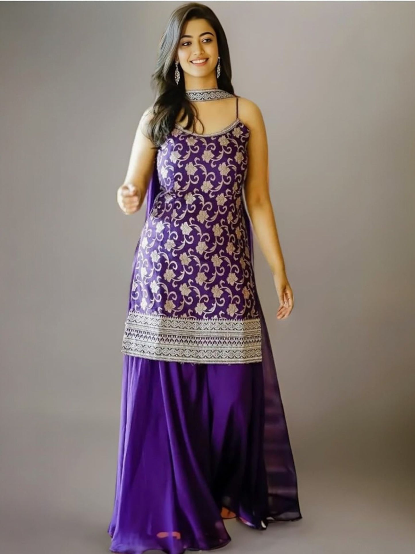Embroidered Purple Sharara Set with Dupatta