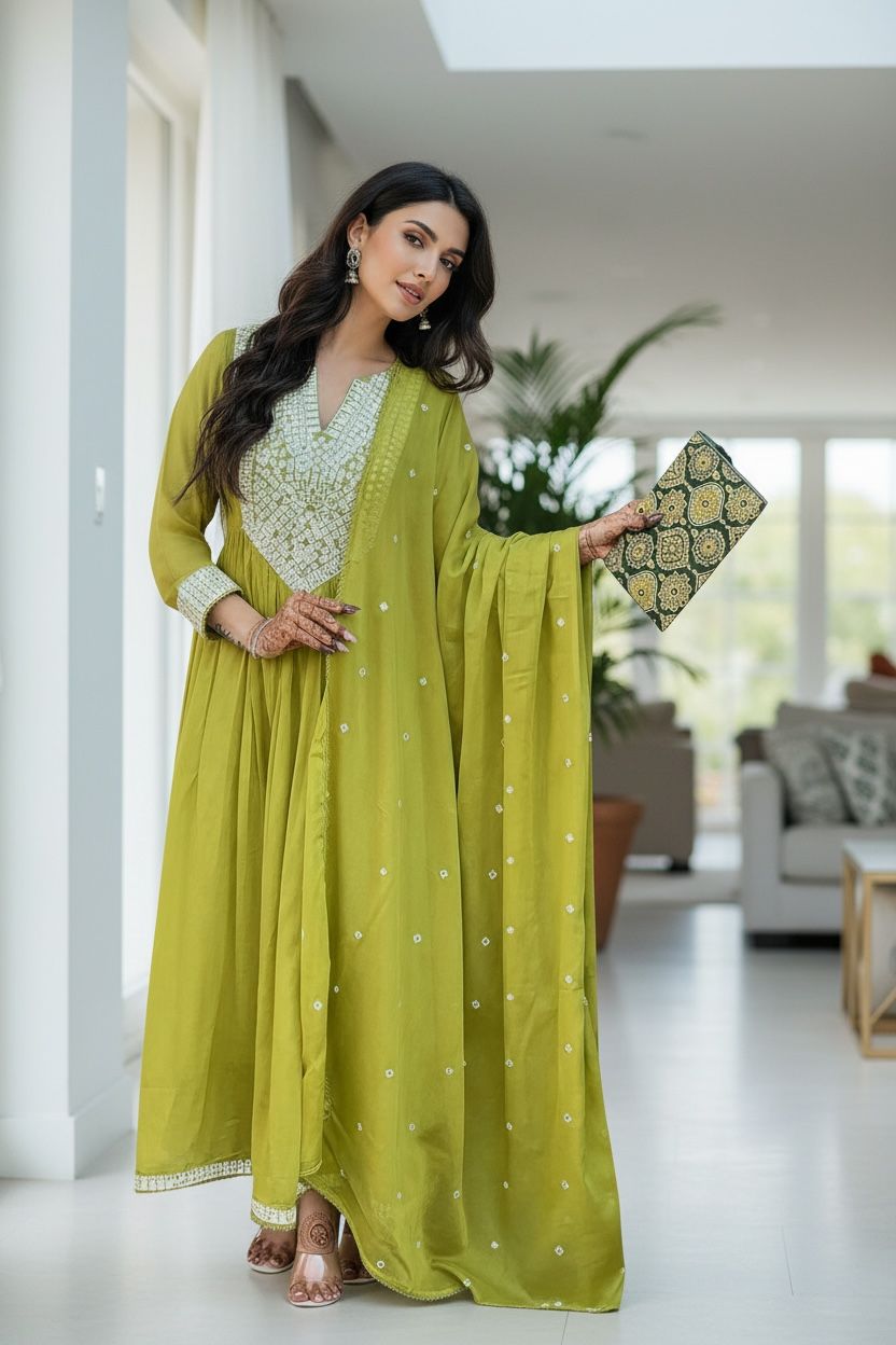 Silk Blend Ethnic Kurta and Pant Set with Dupatta