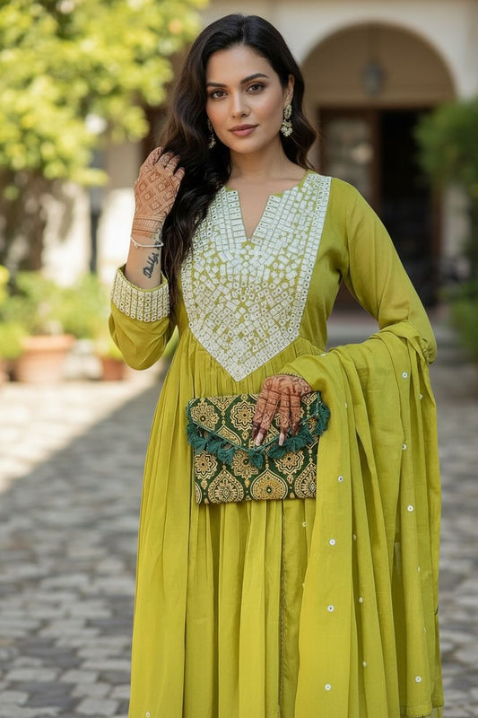 Silk Blend Ethnic Kurta and Pant Set with Dupatta