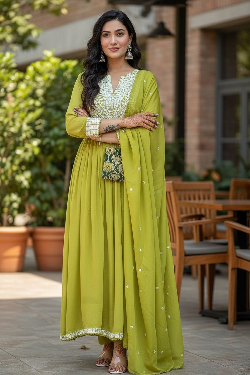 Silk Blend Ethnic Kurta and Pant Set with Dupatta