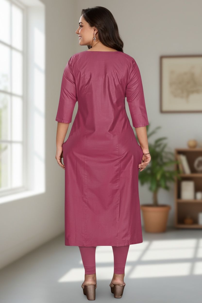 Women's Chanderi Cotton Embroidered Kurti(Top only)