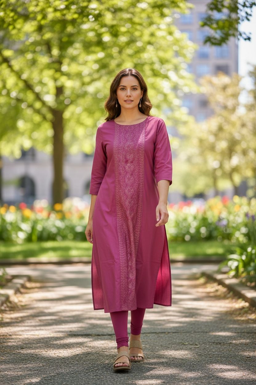 Women's Chanderi Cotton Embroidered Kurti(Top only)