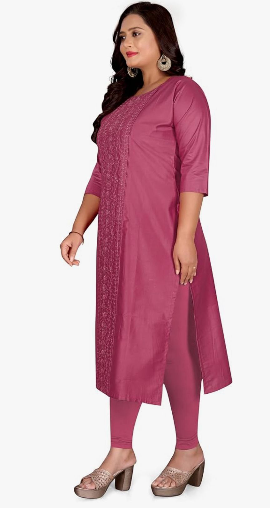 Women's Chanderi Cotton Embroidered Kurti(Top only)