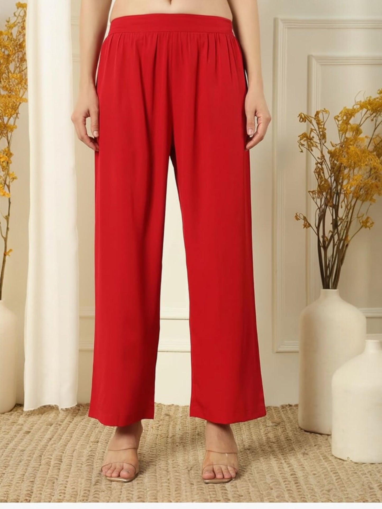 Women's Red Rayon Kurta and Palazzo Set with Matching Dupatta