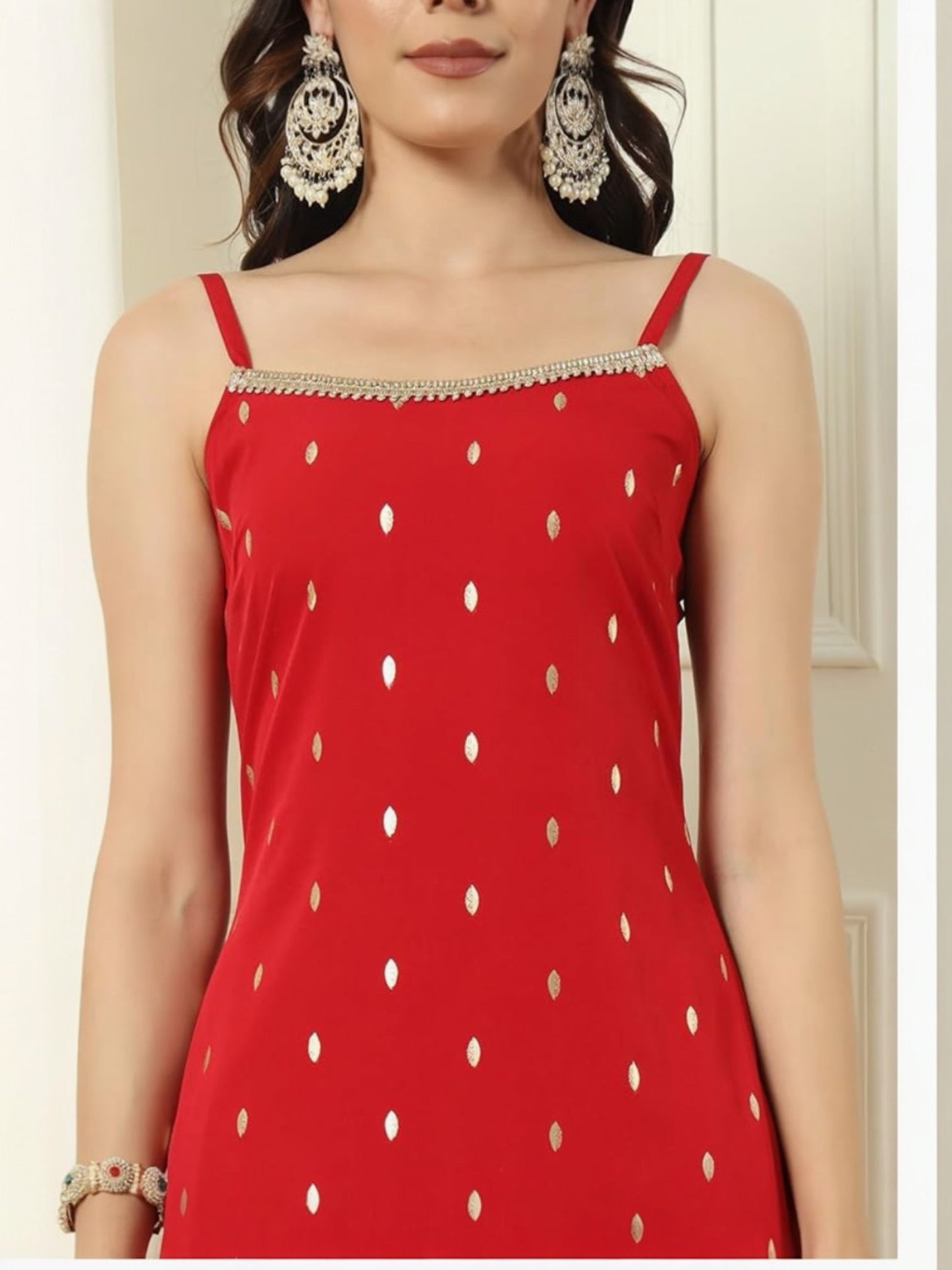 Women's Red Rayon Kurta and Palazzo Set with Matching Dupatta