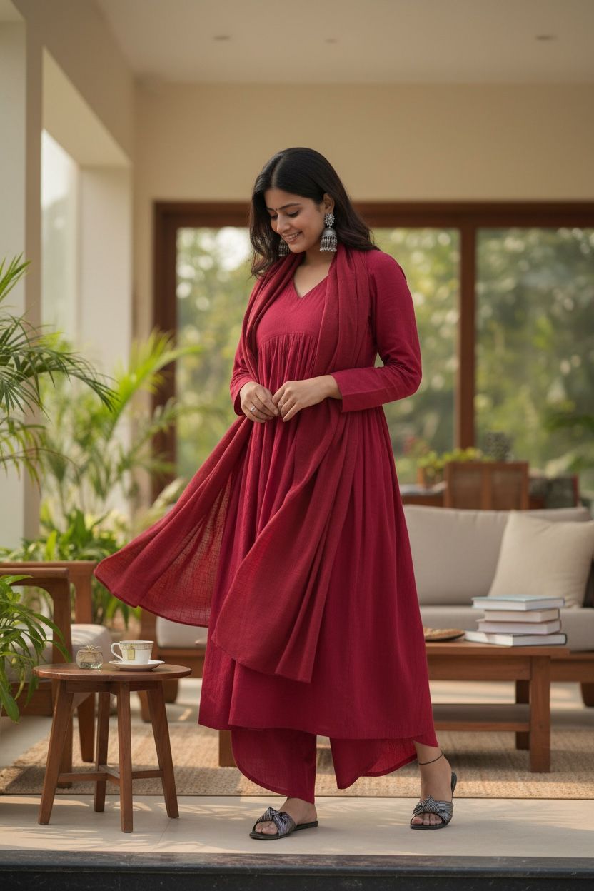 Women's Rayon Viscose A-Line Solid Kurta with Palazzo & Dupatta