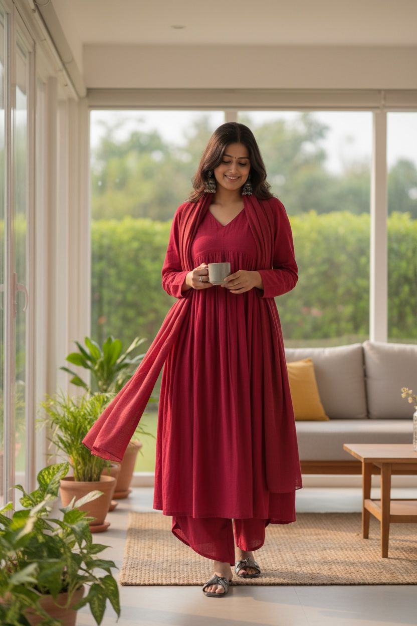 Women's Rayon Viscose A-Line Solid Kurta with Palazzo & Dupatta