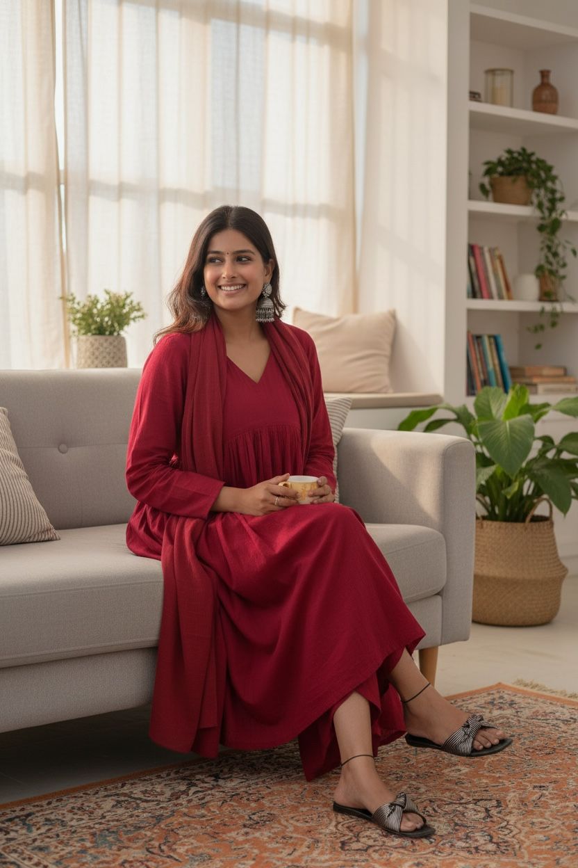 Women's Rayon Viscose A-Line Solid Kurta with Palazzo & Dupatta