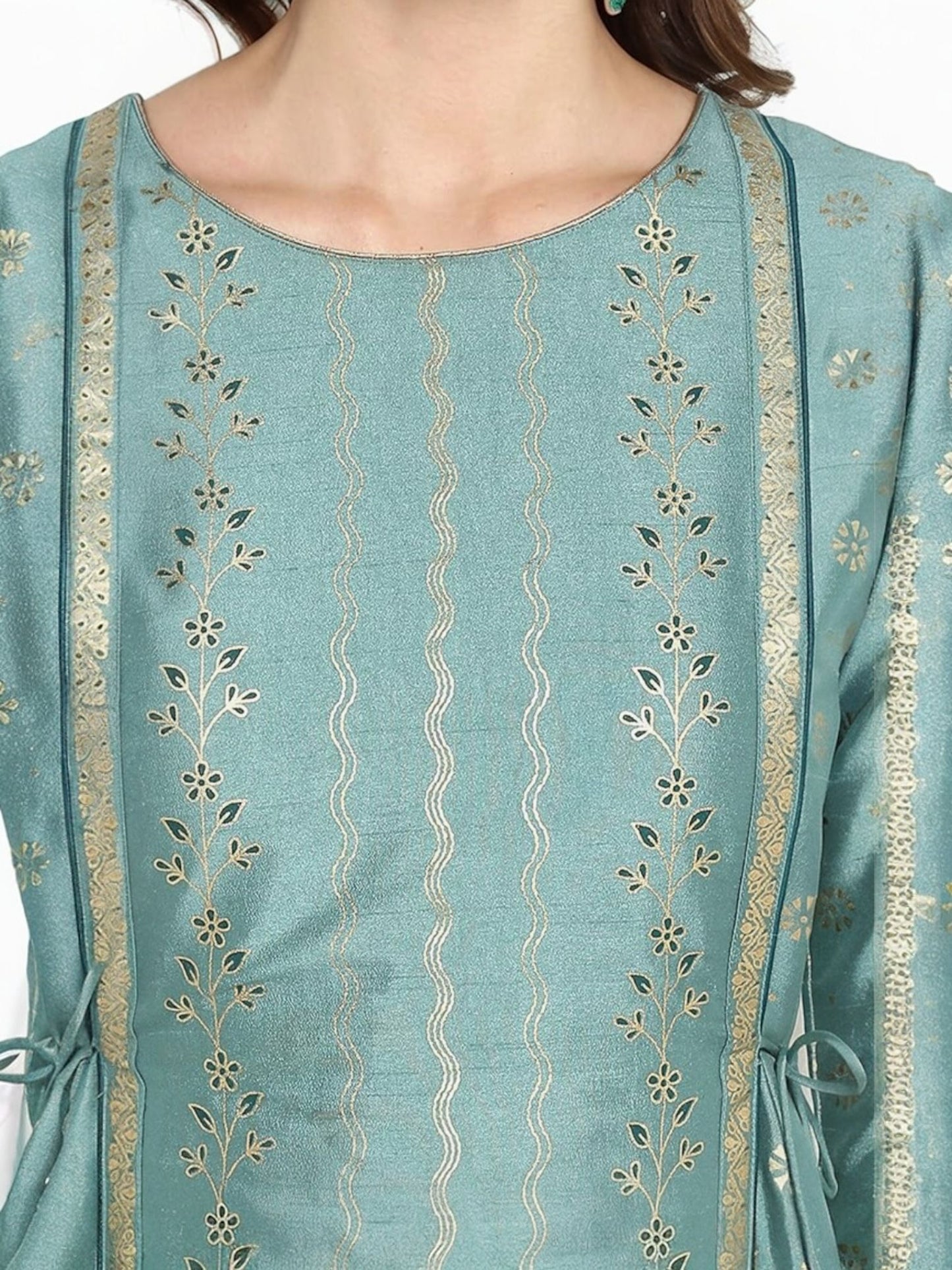 Women's Silk Blend Foil Printed Flared Ethnic Ankle Length Kurta Dress