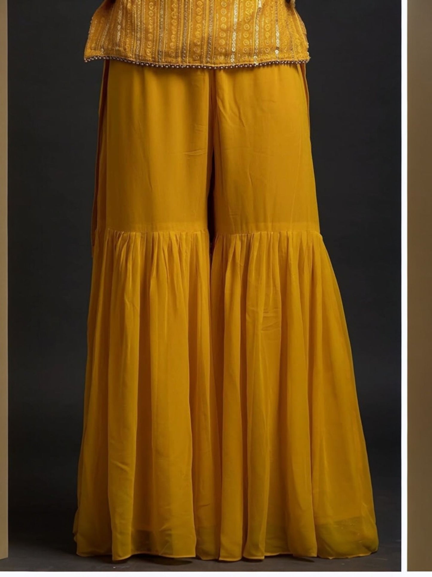 Bright Yellow Elegant Sleeveless Sequin Georgette Sharara Set