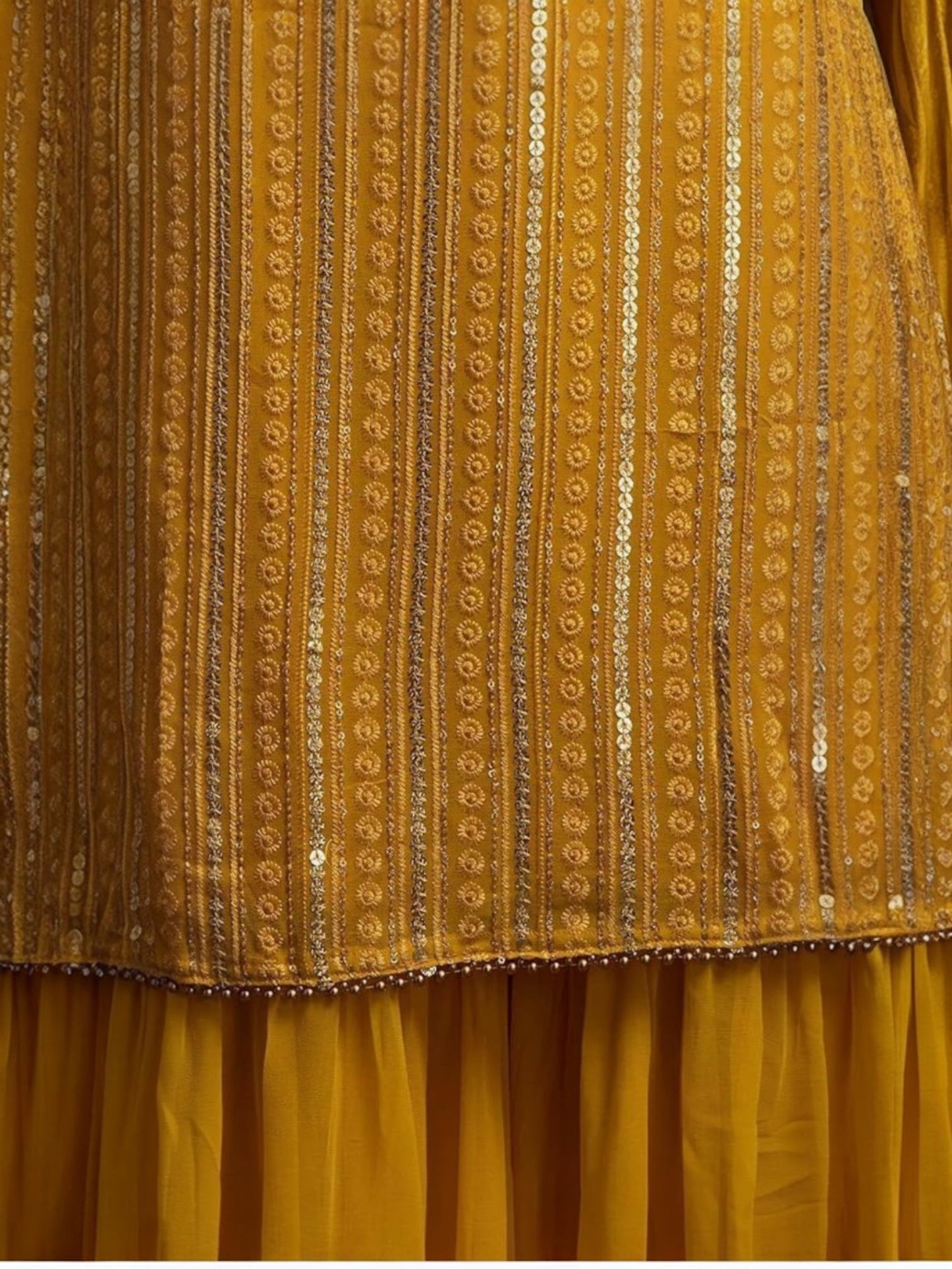 Bright Yellow Elegant Sleeveless Sequin Georgette Sharara Set