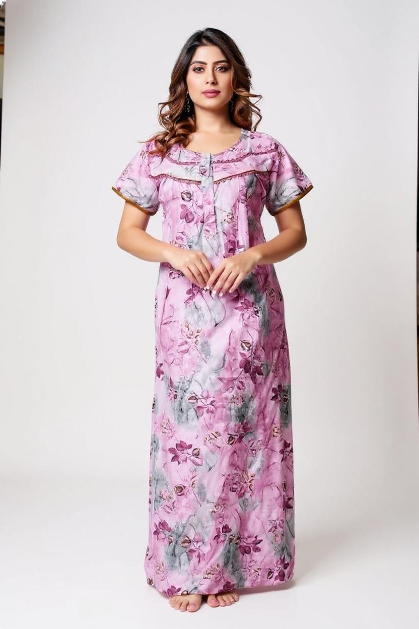 Comfortable Printed Maxi Nightdress – Free Size