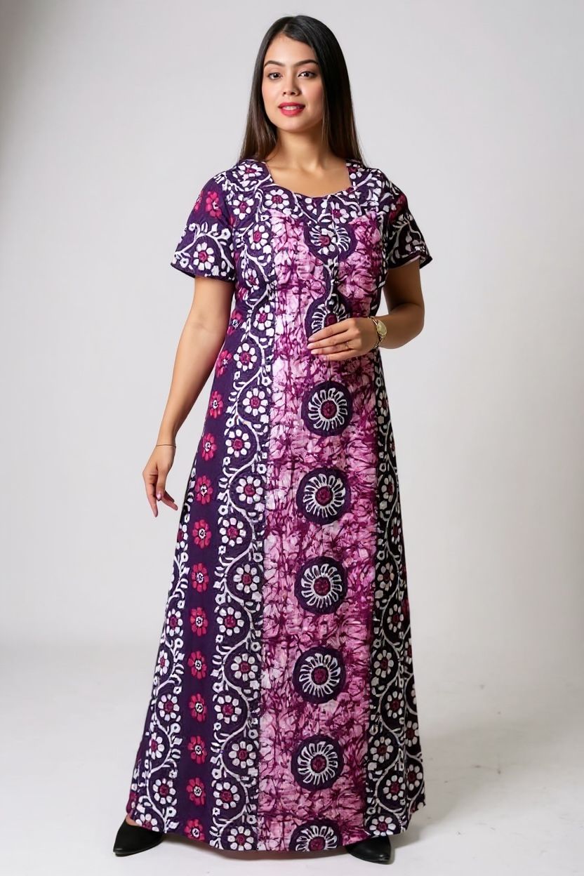 Ankle-Length Pure Cotton Nightdress – Free Size & Ultra Comfortable