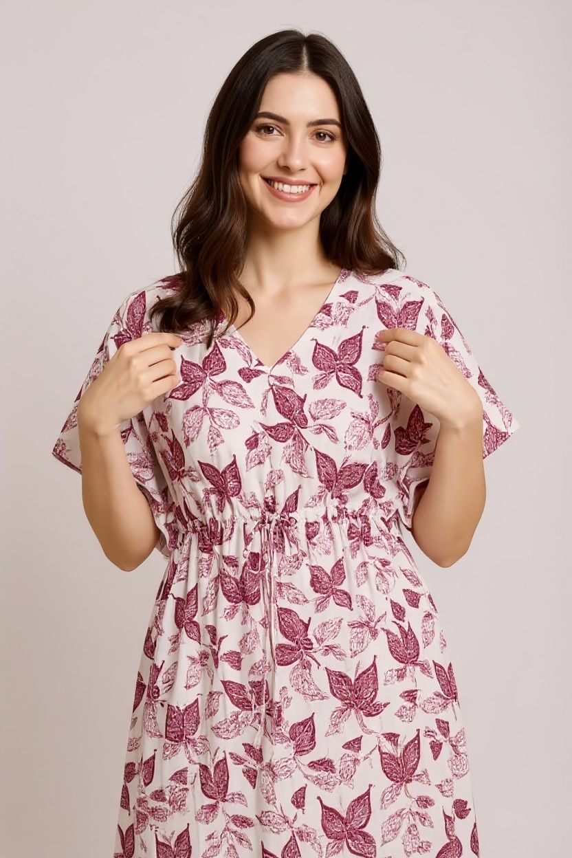 Full-Length Pure Cotton Kaftan Nighty – Free Size & Ultra Comfortable