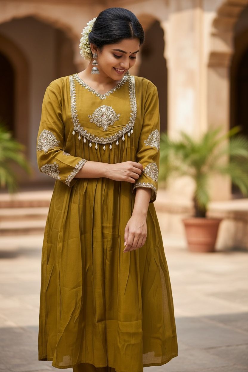Mustard Yellow Mal Chanderi salwar set