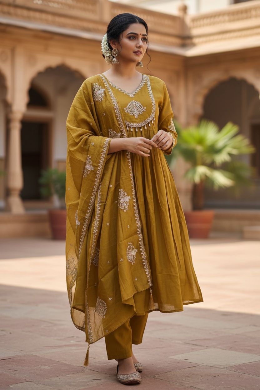Mustard Yellow Mal Chanderi salwar set