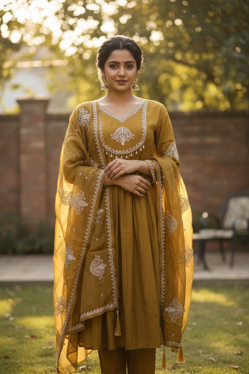 Mustard Yellow Mal Chanderi salwar set