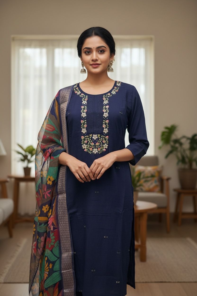 Midnight Bloom Vetican Salwar Set with Organza Dupatta