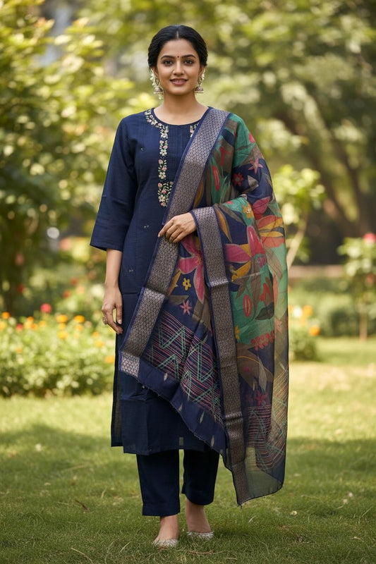 Midnight Bloom Vetican Salwar Set with Organza Dupatta
