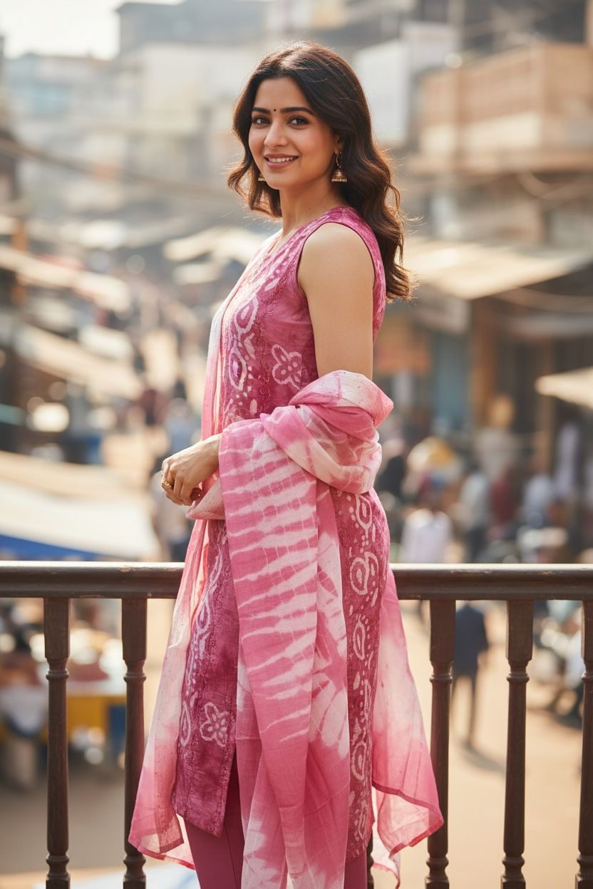 Elegant Roman Silk Kurti Set with Marble coloured Duppatta