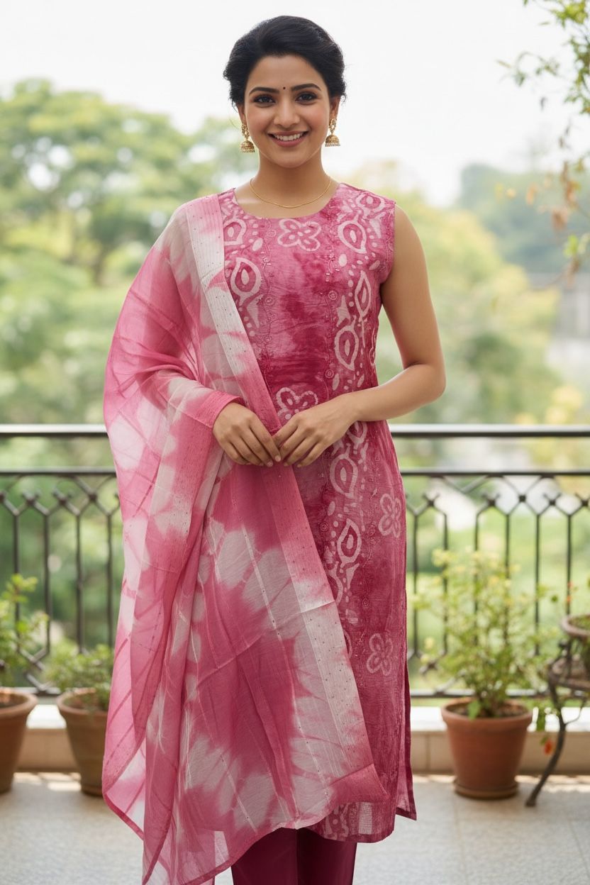 Elegant Roman Silk Kurti Set with Marble coloured Duppatta