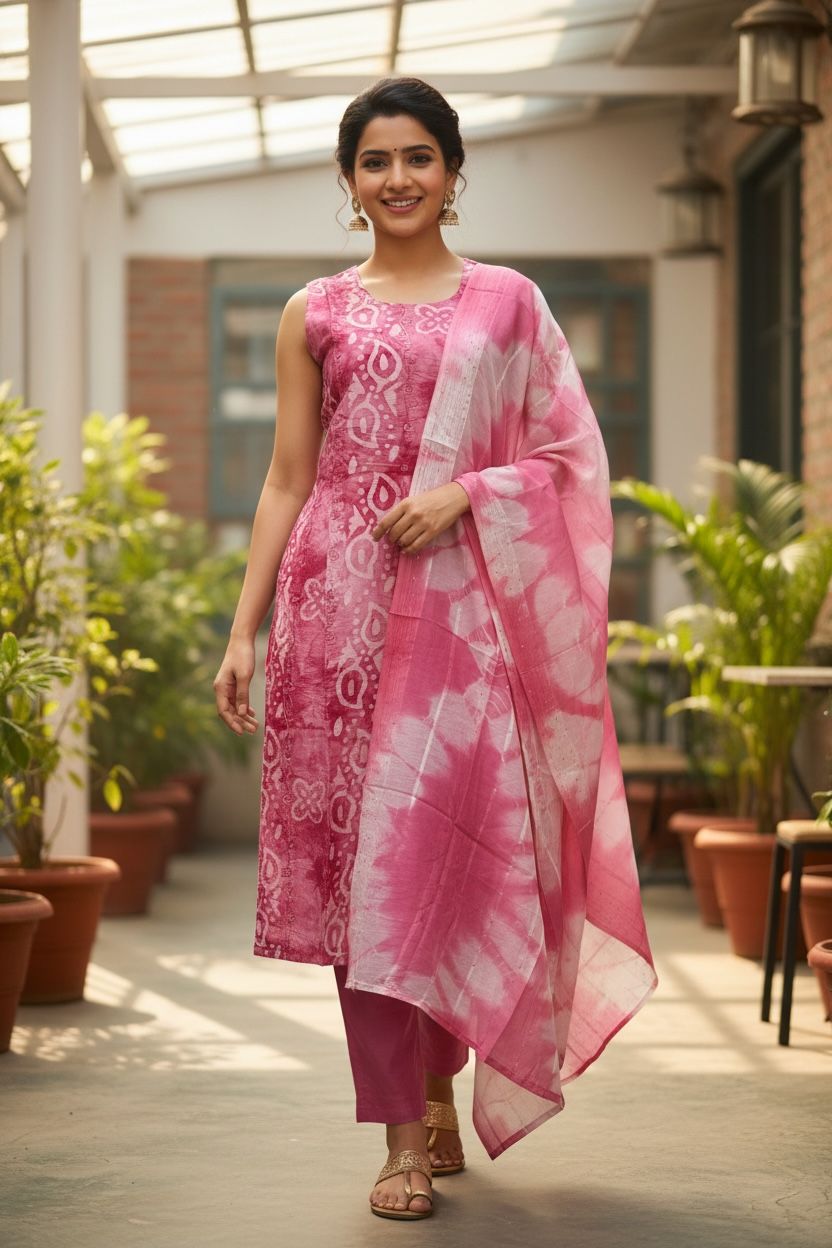 Elegant Roman Silk Kurti Set with Marble coloured Duppatta