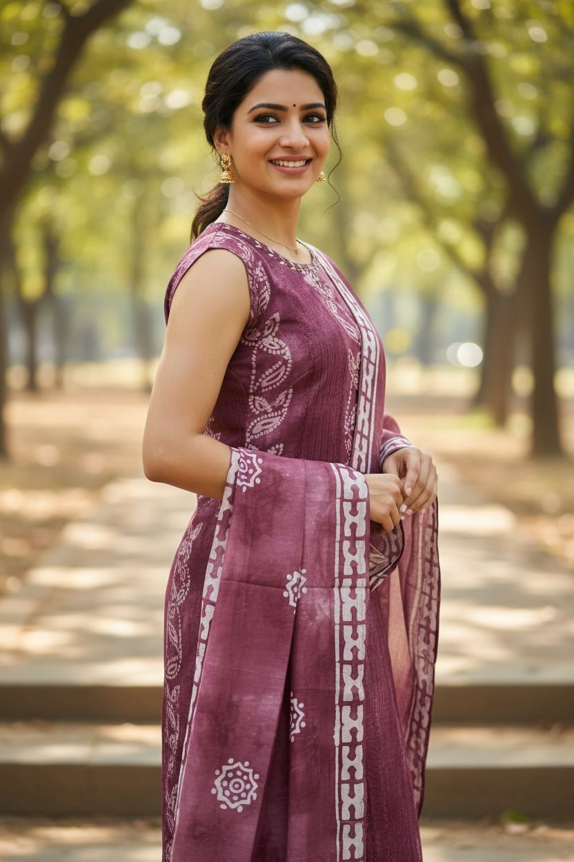 Roman Silk Kurti Set with Marble coloured Duppatta