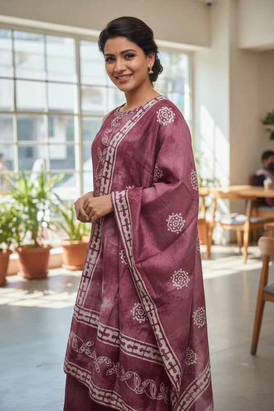 Roman Silk Kurti Set with Marble coloured Duppatta