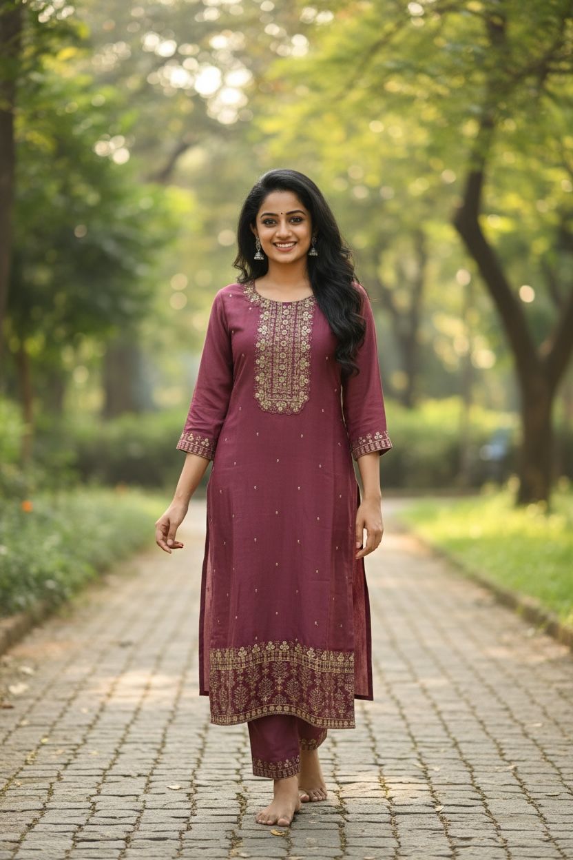 Elegant Vichitra Silk Kurti Set with Embroidered Dupatta