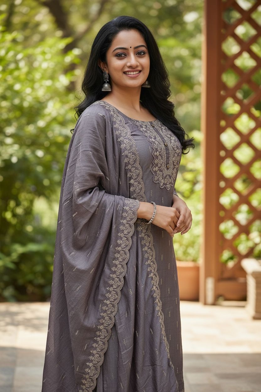 Vichitra Silk Embroidered And Sequenced Straight Kurta Set