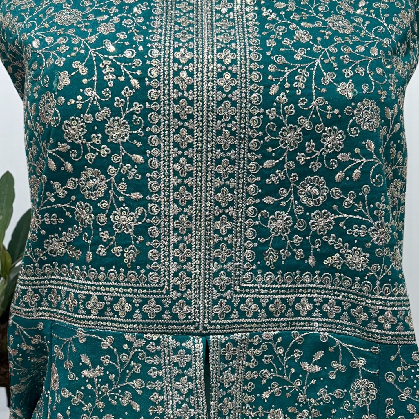 Teal Sharara Set with Silver Zari Embroidery – Modern Indian Elegance