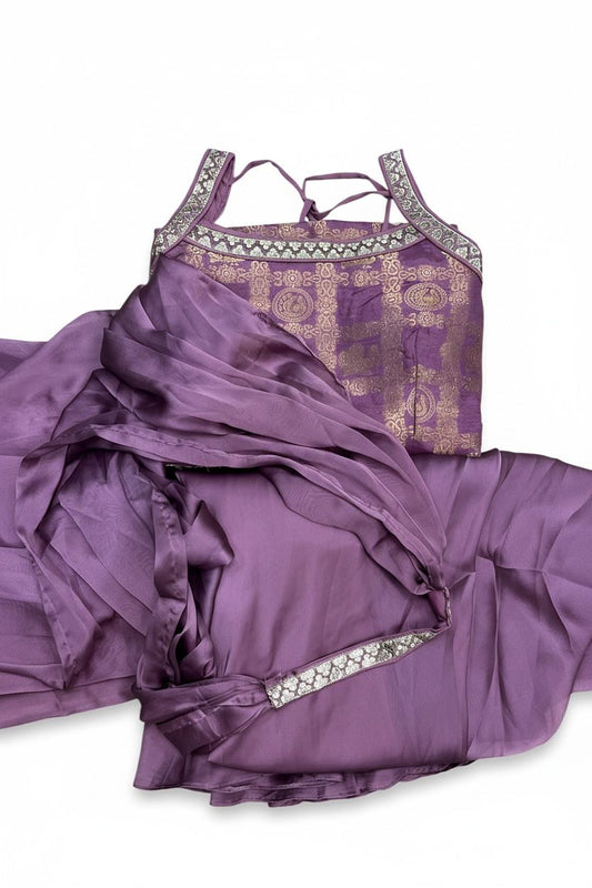 Silk Designer Sharara and Palazzo Suit with Embroidery & Choker Dupatta