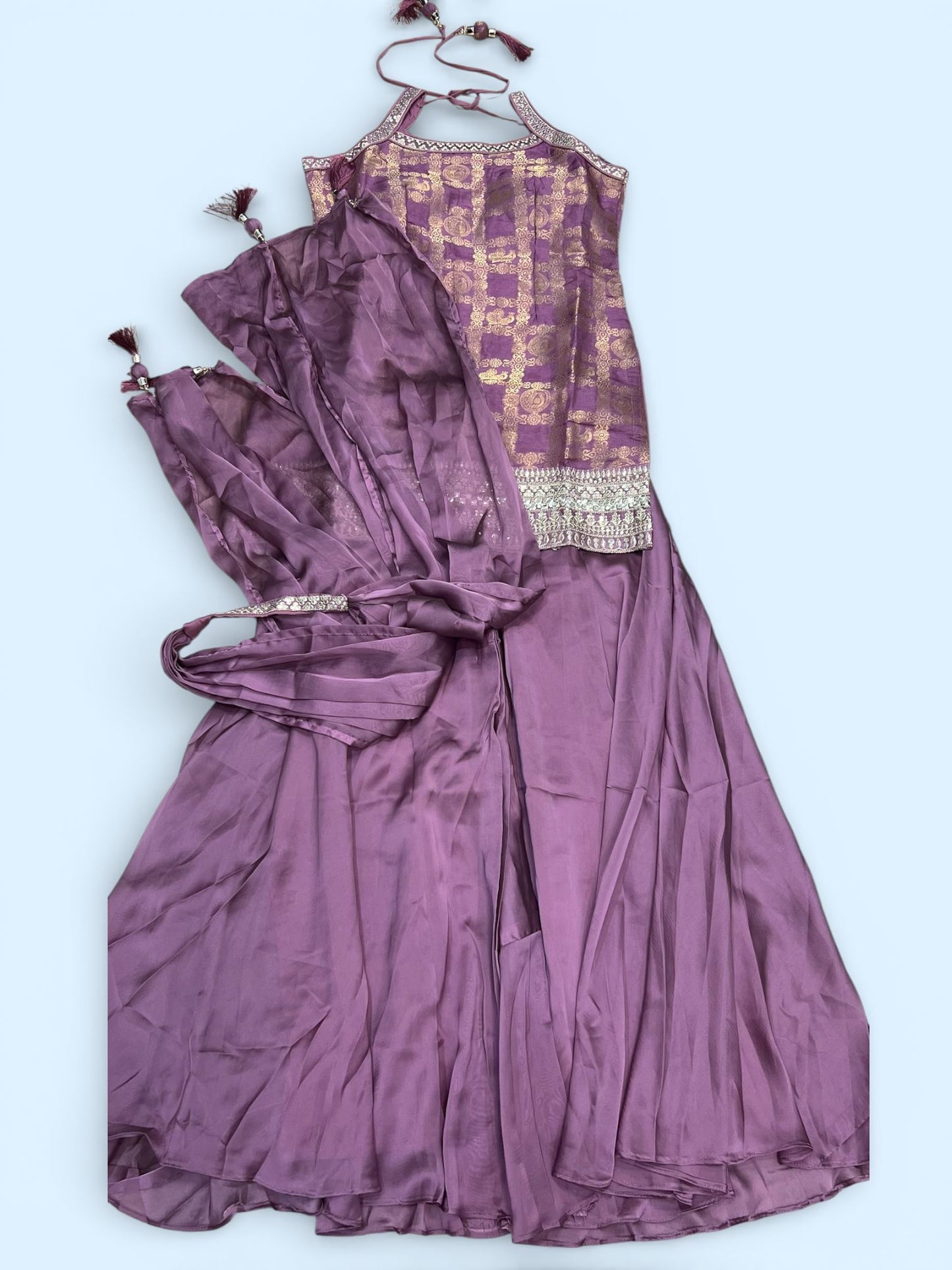 Silk Designer Sharara and Palazzo Suit with Embroidery & Choker Dupatta